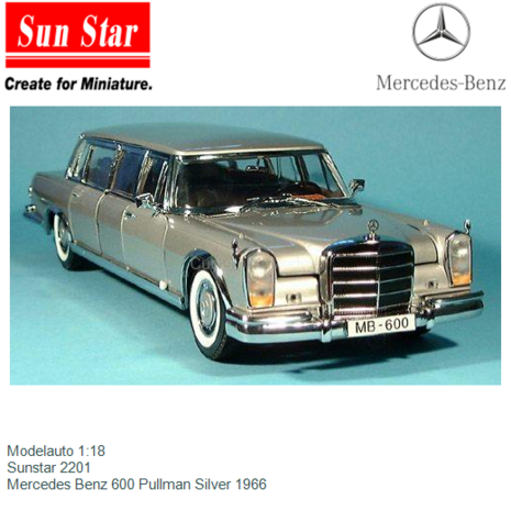 Modelauto 1:18 | Sunstar 2201 | Mercedes Benz 600 Pullman Silver 1966