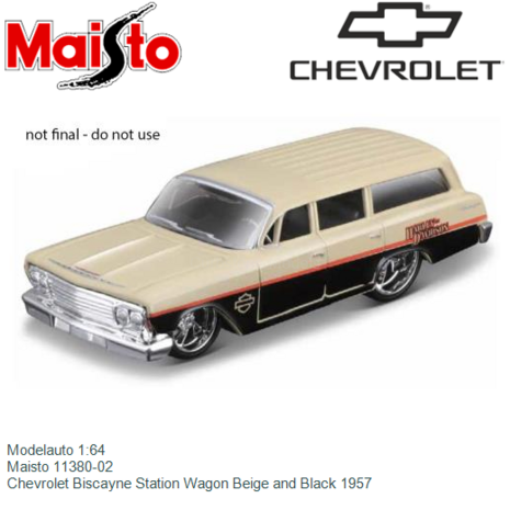 Modelauto 1:64 | Maisto 11380-02 | Chevrolet Biscayne Station Wagon Beige and Black 1957