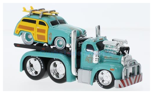 Modelauto 1:64 | Maisto 11532-11550 | Mack B61 Flatbed Ford Woody Turquoise