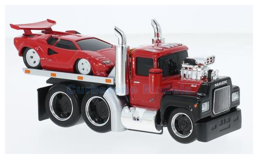 Modelauto 1:64 | Maisto 11532-11552 | Mack R685ST Flatbed With Lamborghini Countach Red and Black