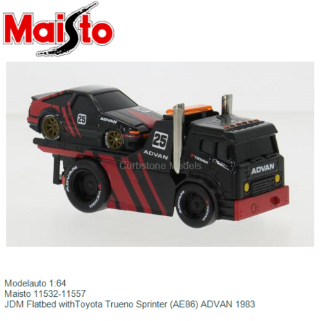 Modelauto 1:64 | Maisto 11532-11557 | JDM Flatbed withToyota Trueno Sprinter (AE86) ADVAN 1983