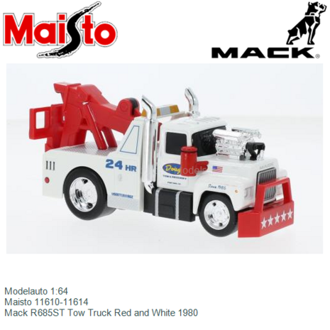 Modelauto 1:64 | Maisto 11610-11614 | Mack R685ST Tow Truck Red and White 1980