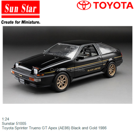 1:24 | Sunstar 51005 | Toyota Sprinter Trueno GT Apex (AE86) Black and Gold 1986