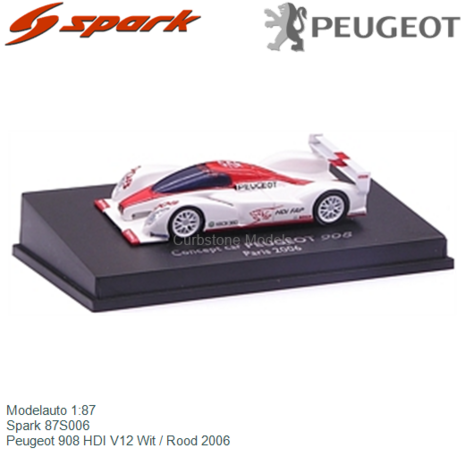 Modelauto 1:87 | Spark 87S006 | Peugeot 908 HDI V12 Wit / Rood 2006