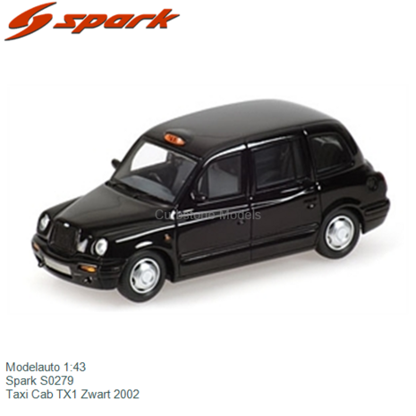 Modelauto 1:43 | Spark S0279 | Taxi Cab TX1 Zwart 2002