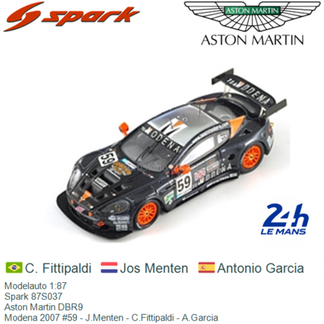 Modelauto 1:87 | Spark 87S037 | Aston Martin DBR9 | Modena 2007 #59 - J.Menten - C.Fittipaldi - A.Garcia