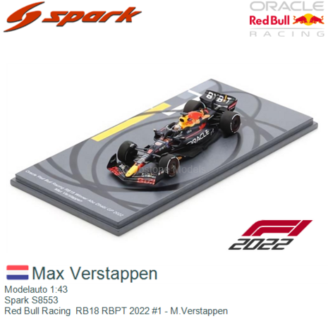 Modelauto 1:43 | Spark S8553 | Red Bull Racing  RB18 RBPT 2022 #1 - M.Verstappen