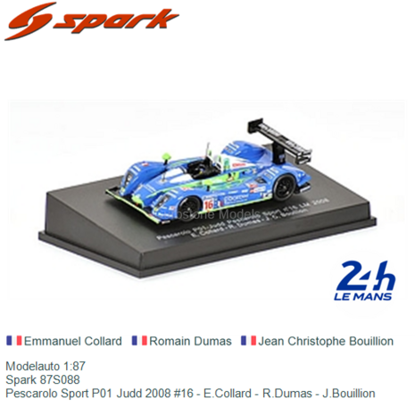 Modelauto 1:87 | Spark 87S088 | Pescarolo Sport P01 Judd 2008 #16 - E.Collard - R.Dumas - J.Bouillion