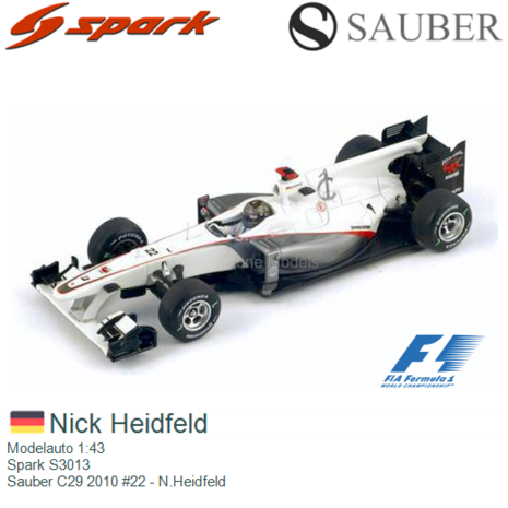 Modelauto 1:43 | Spark S3013 | Sauber C29 2010 #22 - N.Heidfeld