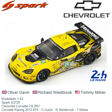 Modelauto 1:43 | Spark S3729 | Chevrolet Corvette C6 ZR1 | Corvette Racing 2012 #74 - O.Gavin - R.Westbrook - T.Milner