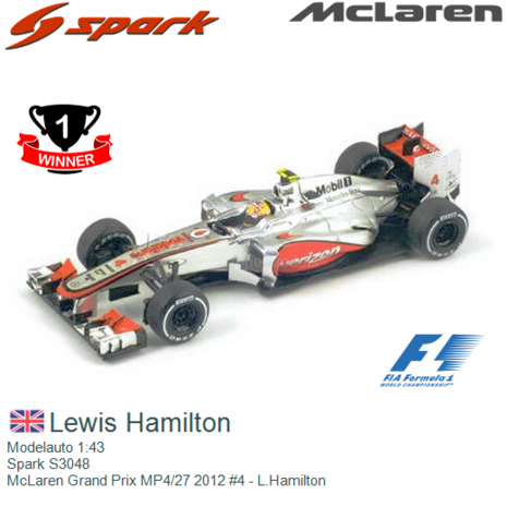 Modelauto 1:43 | Spark S3048 | McLaren Grand Prix MP4/27 2012 #4 - L.Hamilton