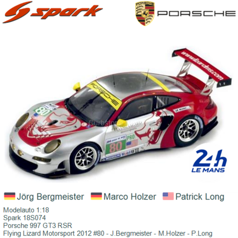 Modelauto 1:18 | Spark 18S074 | Porsche 997 GT3 RSR | Flying Lizard Motorsport 2012 #80 - J.Bergmeister - M.Holzer - P.Long