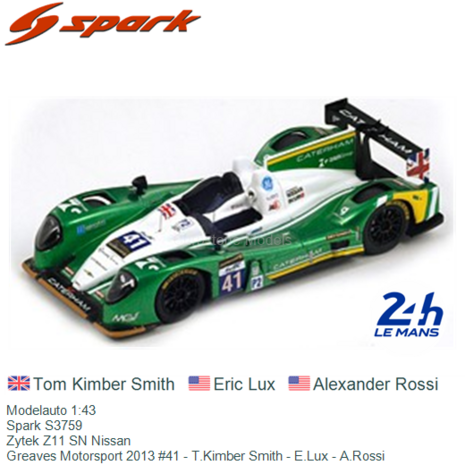 Modelauto 1:43 | Spark S3759 | Zytek Z11 SN Nissan | Greaves Motorsport 2013 #41 - T.Kimber Smith - E.Lux - A.Rossi