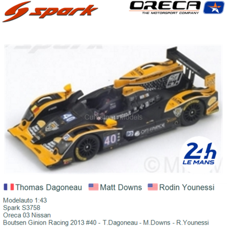 Modelauto 1:43 | Spark S3758 | Oreca 03 Nissan | Boutsen Ginion Racing 2013 #40 - T.Dagoneau - M.Downs - R.Younessi