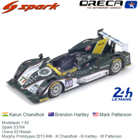 Modelauto 1:43 | Spark S3764 | Oreca 03 Nissan | Murphy Prototypes 2013 #48 - K.Chandhok - B.Hartley - M.Patterson