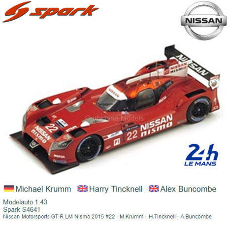 Modelauto 1:43 | Spark S4641 | Nissan Motorsports GT-R LM Nismo 2015 #22 - M.Krumm - H.Tincknell - A.Buncombe