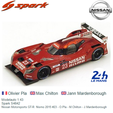 Modelauto 1:43 | Spark S4642 | Nissan Motorsports GT-R  Nismo 2015 #23 - O.Pla - M.Chilton - J.Mardenborough