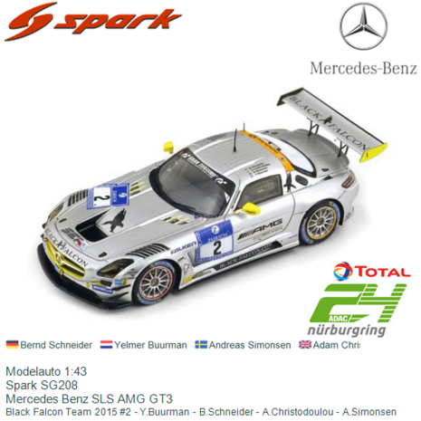 Modelauto 1:43 | Spark SG208 | Mercedes Benz SLS AMG GT3 | Black Falcon Team 2015 #2 - Y.Buurman - B.Schneider - A.Christodoulo