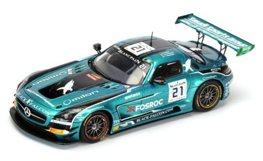 Modelauto 1:43 | Spark SB111 | Mercedes Benz SLS AMG GT3 | Black Falcon 2015 #21 - Y.Buurman - H.Haupt - A.Al Faisal