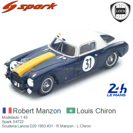 Modelauto 1:43 | Spark S4722 | Scuderia Lancia D20 1953 #31 - R.Manzon - L.Chiron