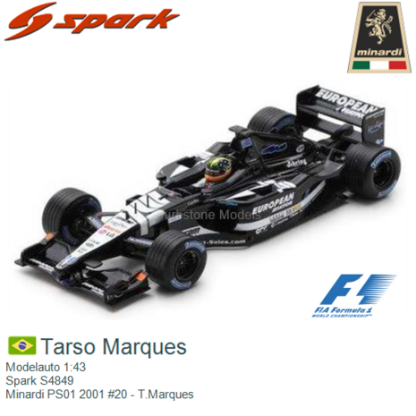 Modelauto 1:43 | Spark S4849 | Minardi PS01 2001 #20 - T.Marques