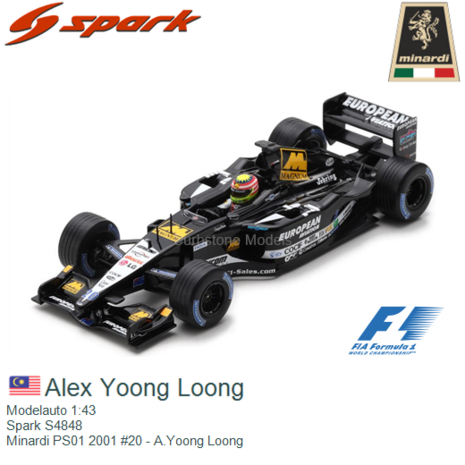 Modelauto 1:43 | Spark S4848 | Minardi PS01 2001 #20 - A.Yoong Loong