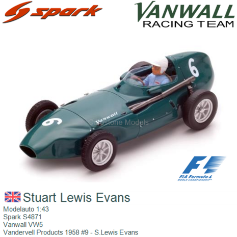 Modelauto 1:43 | Spark S4871 | Vanwall VW5 | Vandervell Products 1958 #9 - S.Lewis Evans