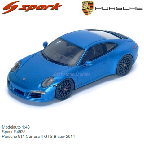 Modelauto 1:43 | Spark S4938 | Porsche 911 Carrera 4 GTS Blauw 2014