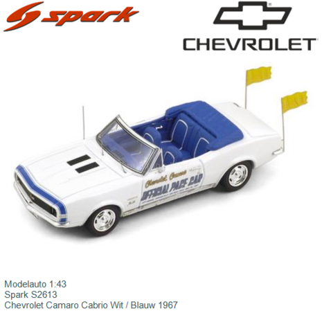 Modelauto 1:43 | Spark S2613 | Chevrolet Camaro Cabrio Wit / Blauw 1967