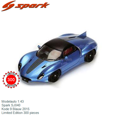 Modelauto 1:43 | Spark SJ040 | Kode 9 Blauw 2015