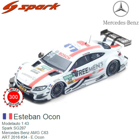 Modelauto 1:43 | Spark SG287 | Mercedes Benz AMG C63 | ART 2016 #34 - E.Ocon