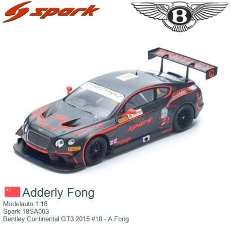 Modelauto 1:18 | Spark 18SA003 | Bentley Continental GT3 2015 #18 - A.Fong