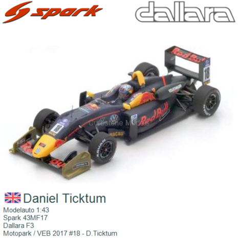 Modelauto 1:43 | Spark 43MF17 | Dallara F3 | Motopark / VEB 2017 #18 - D.Ticktum