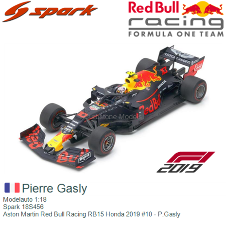 Modelauto 1:18 | Spark 18S456 | Aston Martin Red Bull Racing RB15 Honda 2019 #10 - P.Gasly