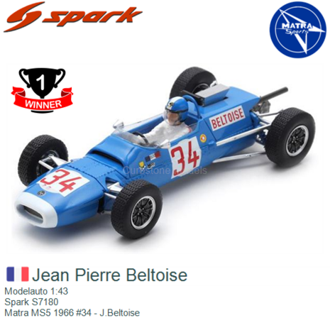 Modelauto 1:43 | Spark S7180 | Matra MS5 1966 #34 - J.Beltoise