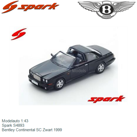 Modelauto 1:43 | Spark S4893 | Bentley Continental SC Zwart 1999