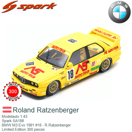 Modelauto 1:43 | Spark SA188 | BMW M3 Evo 1991 #18 - R.Ratzenberger