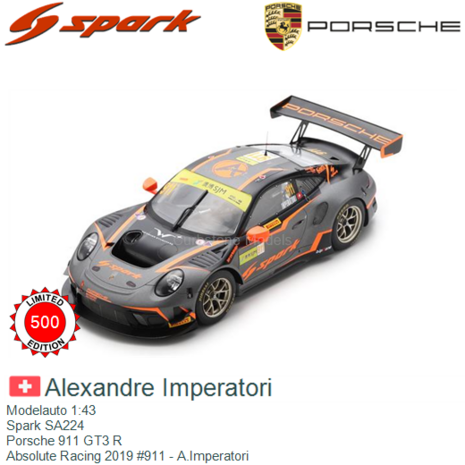 Modelauto 1:43 | Spark SA224 | Porsche 911 GT3 R | Absolute Racing 2019 #911 - A.Imperatori