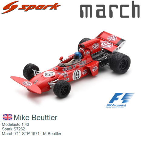 Modelauto 1:43 | Spark S7262 | March 711 STP 1971 - M.Beuttler