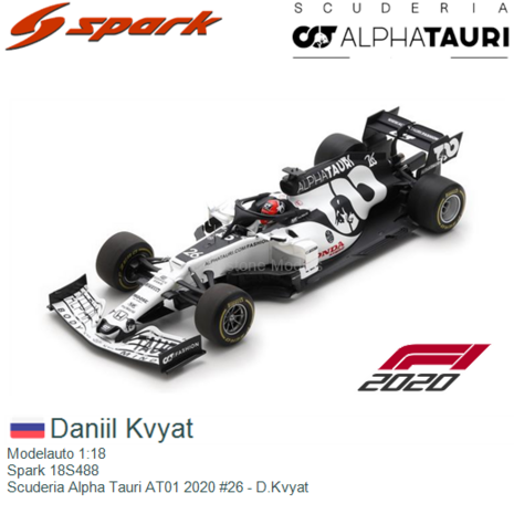 Modelauto 1:18 | Spark 18S488 | Scuderia Alpha Tauri AT01 2020 #26 - D.Kvyat