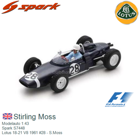 Modelauto 1:43 | Spark S7448 | Lotus 18-21 V8 1961 #28 - S.Moss