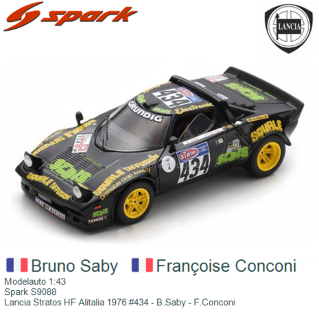 Modelauto 1:43 | Spark S9088 | Lancia Stratos HF Alitalia 1976 #434 - B.Saby - F.Conconi