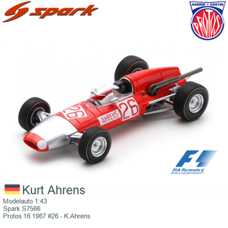 Modelauto 1:43 | Spark S7566 | Protos 16 1967 #26 - K.Ahrens