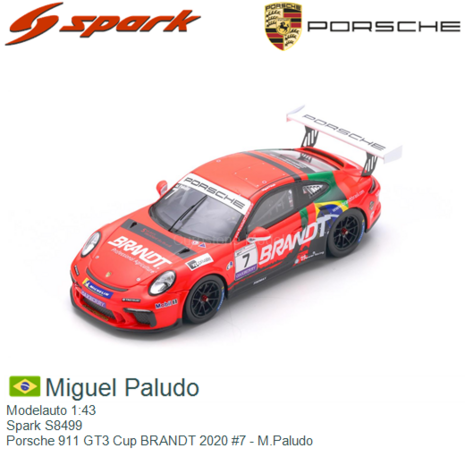 Modelauto 1:43 | Spark S8499 | Porsche 911 GT3 Cup BRANDT 2020 #7 - M.Paludo