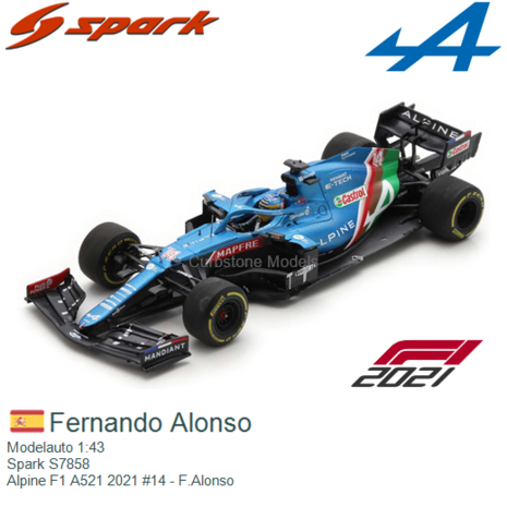 Modelauto 1:43 | Spark S7858 | Alpine F1 A521 2021 #14 - F.Alonso