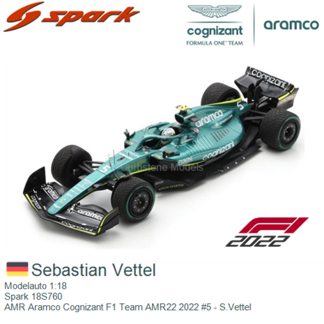 Modelauto 1:18 | Spark 18S760 | AMR Aramco Cognizant F1 Team AMR22 2022 #5 - S.Vettel