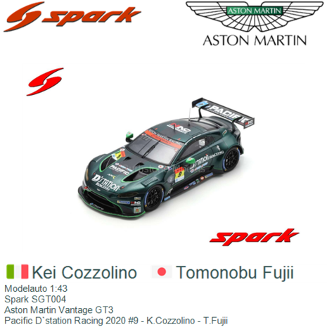 Modelauto 1:43 | Spark SGT004 | Aston Martin Vantage GT3 | Pacific D`station Racing 2020 #9 - K.Cozzolino - T.Fujii