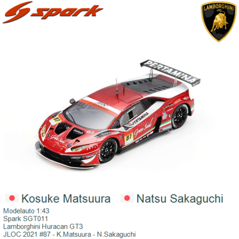 Modelauto 1:43 | Spark SGT011 | Lamborghini Huracan GT3 | JLOC 2021 #87 - K.Matsuura - N.Sakaguchi