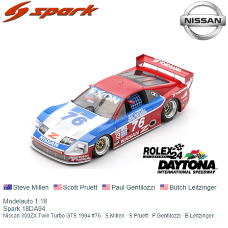 Modelauto 1:18 | Spark 18DA94 | Nissan 300ZX Twin Turbo GTS 1994 #76 - S.Millen - S.Pruett - P.Gentilozzi - B.Leitzinger