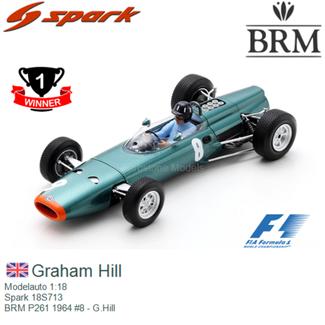 Modelauto 1:18 | Spark 18S713 | BRM P261 1964 #8 - G.Hill